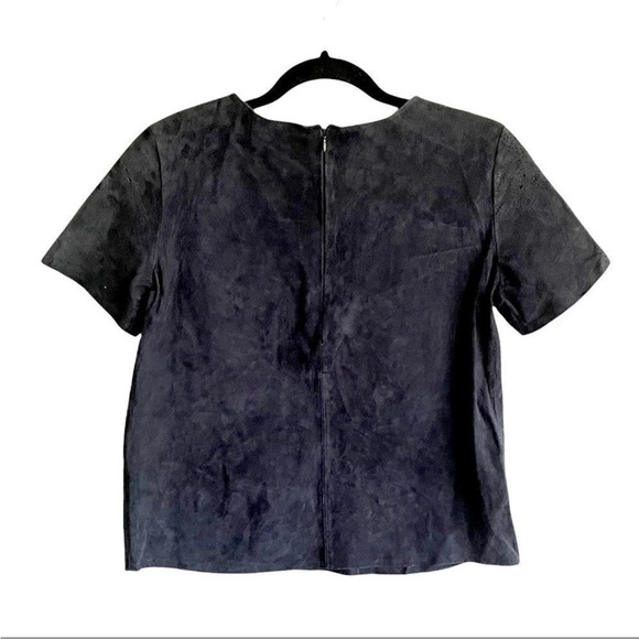 ZARA Suede Crew Neck Short Sleeve Cropped Blouse Navy Blue S - Picture 2 of 3